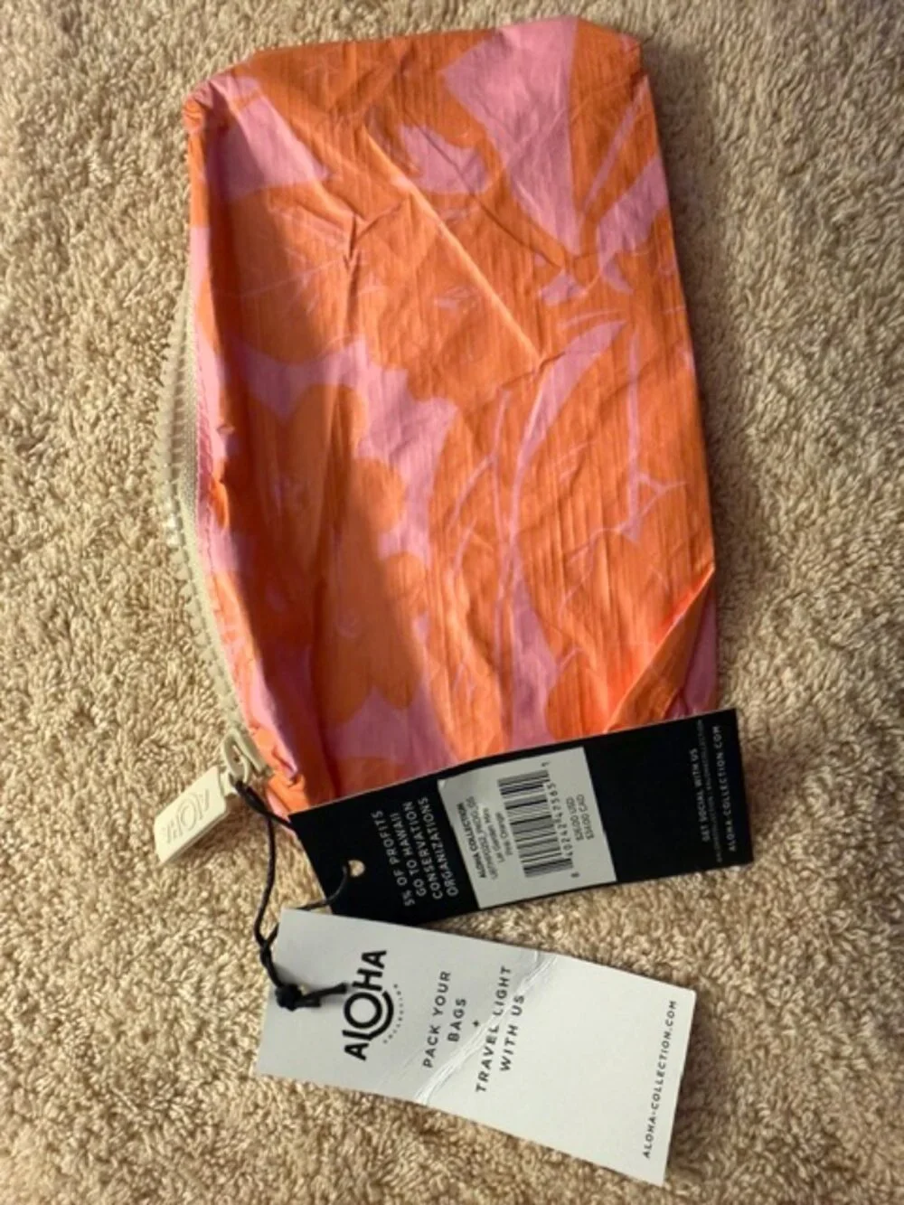 ALOHA Collection Orange and Pink Cosmetic Pouch